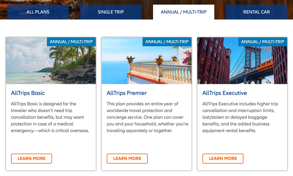 Allianz AllTrips annual plan options