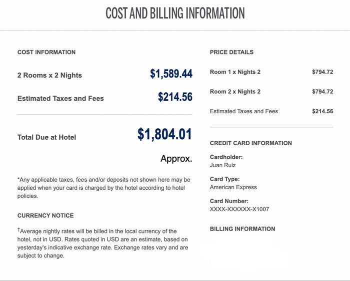 Amex FHR Dromoland Booking Cost Screenshot Amex FHR Dromoland Booking Cost Screenshot
