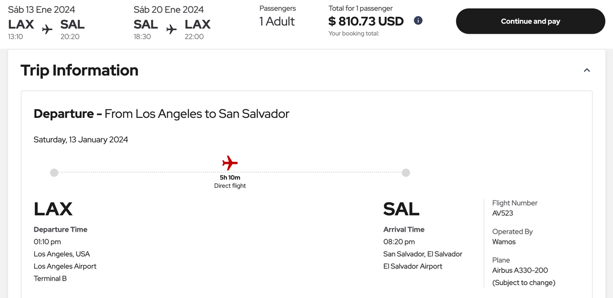 Avianca LAX SAL deal