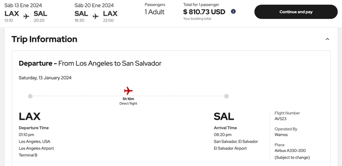Avianca LAX SAL deal Avianca LAX SAL deal