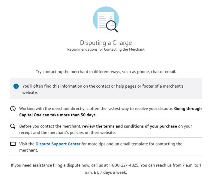 Capital One dispute process contact the merchant recommendation Capital One dispute process contact the merchant recommendation