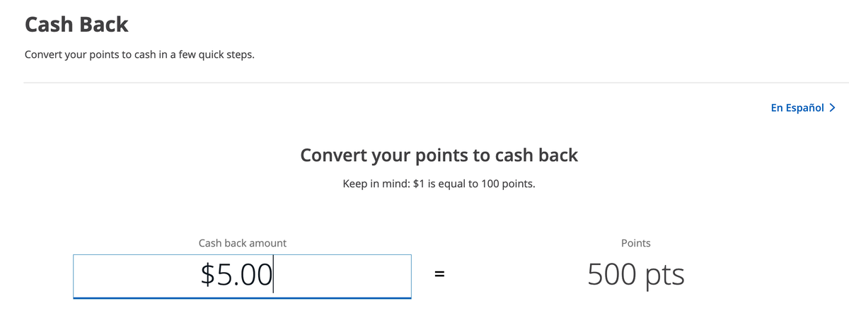 Convert Chase points to cash back