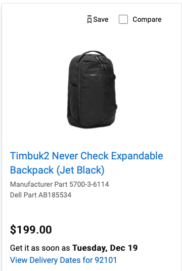Dell credit travel backpack