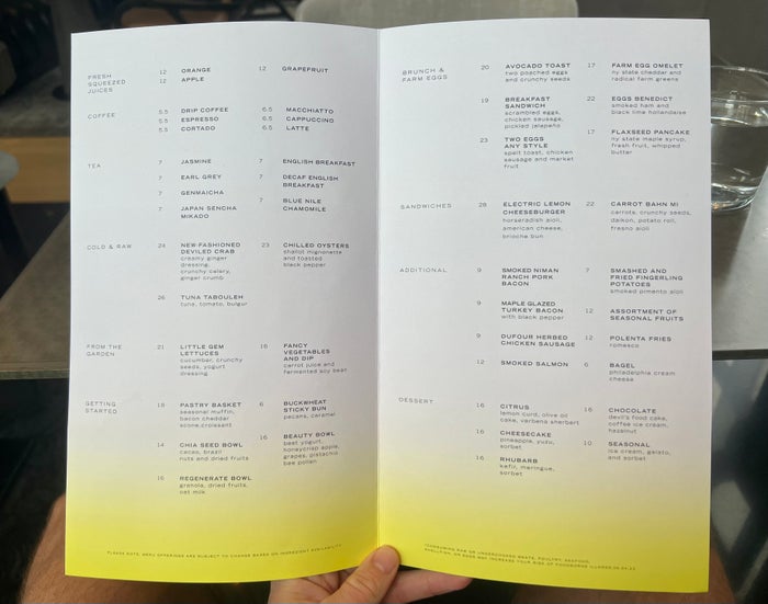 Equinox Hotel NYC Electric Lemon breakfast menu Equinox Hotel NYC Electric Lemon breakfast menu