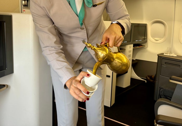 Gulf Air A321neo business class FnB arabic coffee Gulf Air A321neo business class FnB arabic coffee