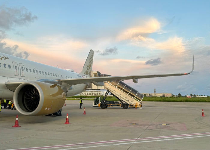 Gulf Air A321neo business class aircraft at Male MLE Gulf Air A321neo business class aircraft at Male MLE