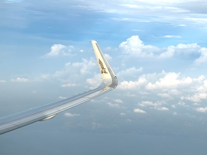 Gulf Air A321neo business class aircraft wing tip Gulf Air A321neo business class aircraft wing tip