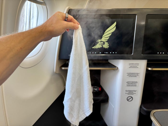Gulf Air A321neo business class hot towel Gulf Air A321neo business class hot towel