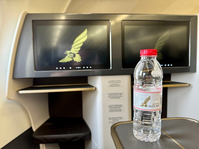 Gulf Air A321neo business class welcome drink Gulf Air A321neo business class welcome drink