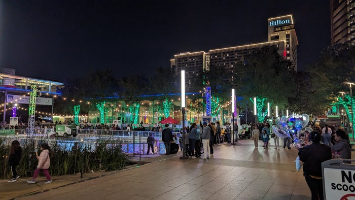 Hampton Inn Houston Downtown location Discovery Green park ice skating rink