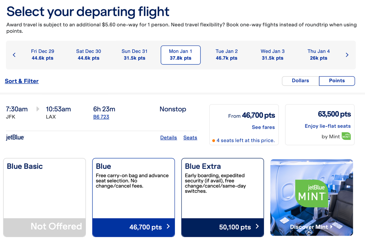 JetBlue Select Flight With Points