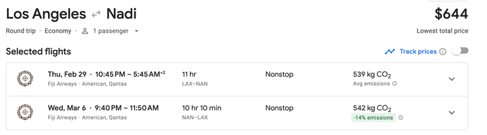 LAX NAN on Fiji Airways