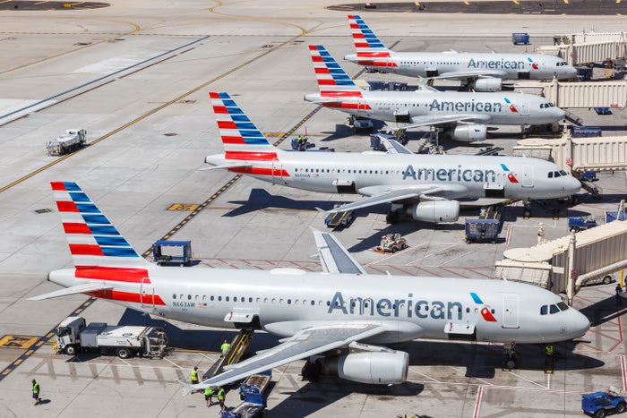American Airlines lineup at airport