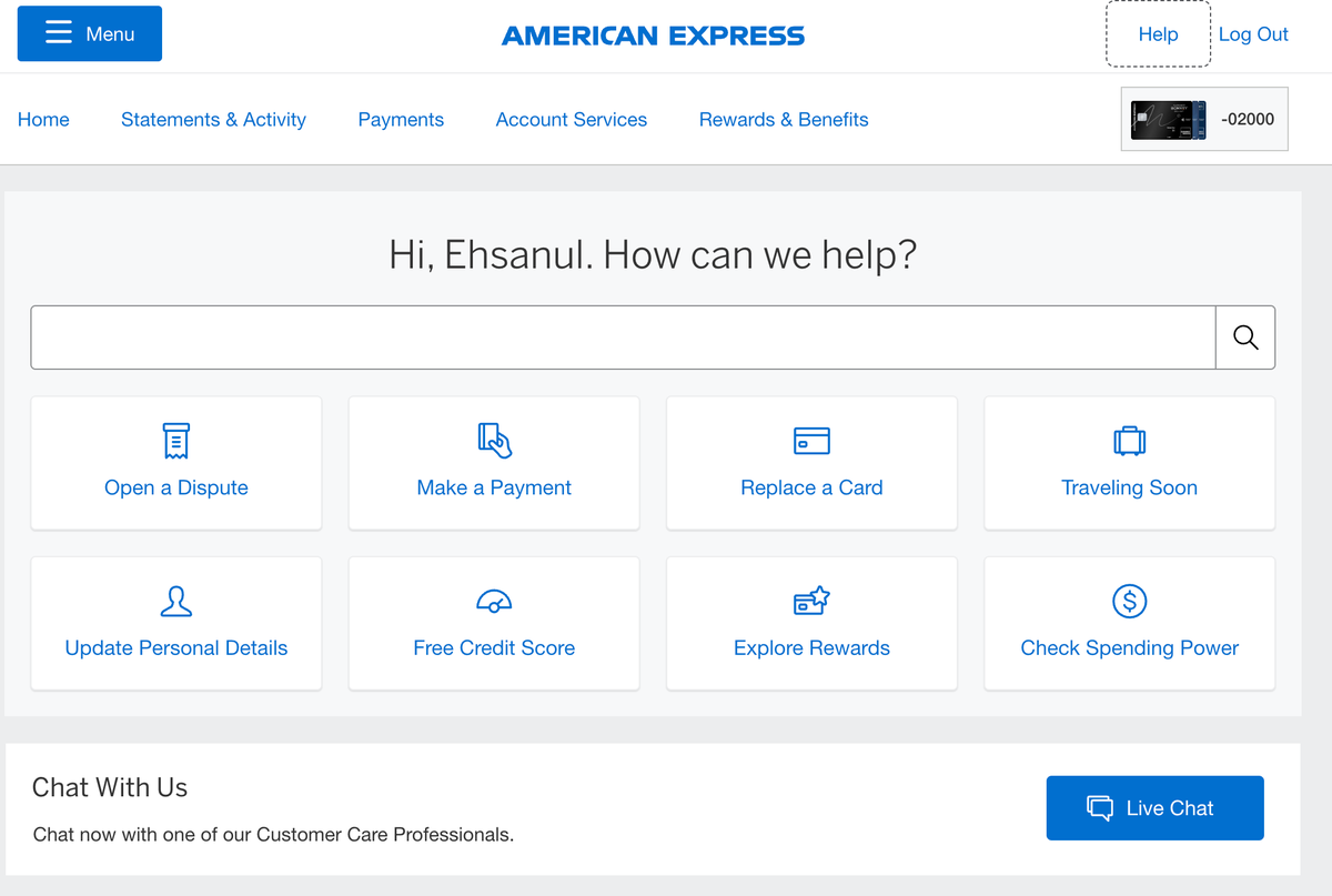 Amex online chat feature