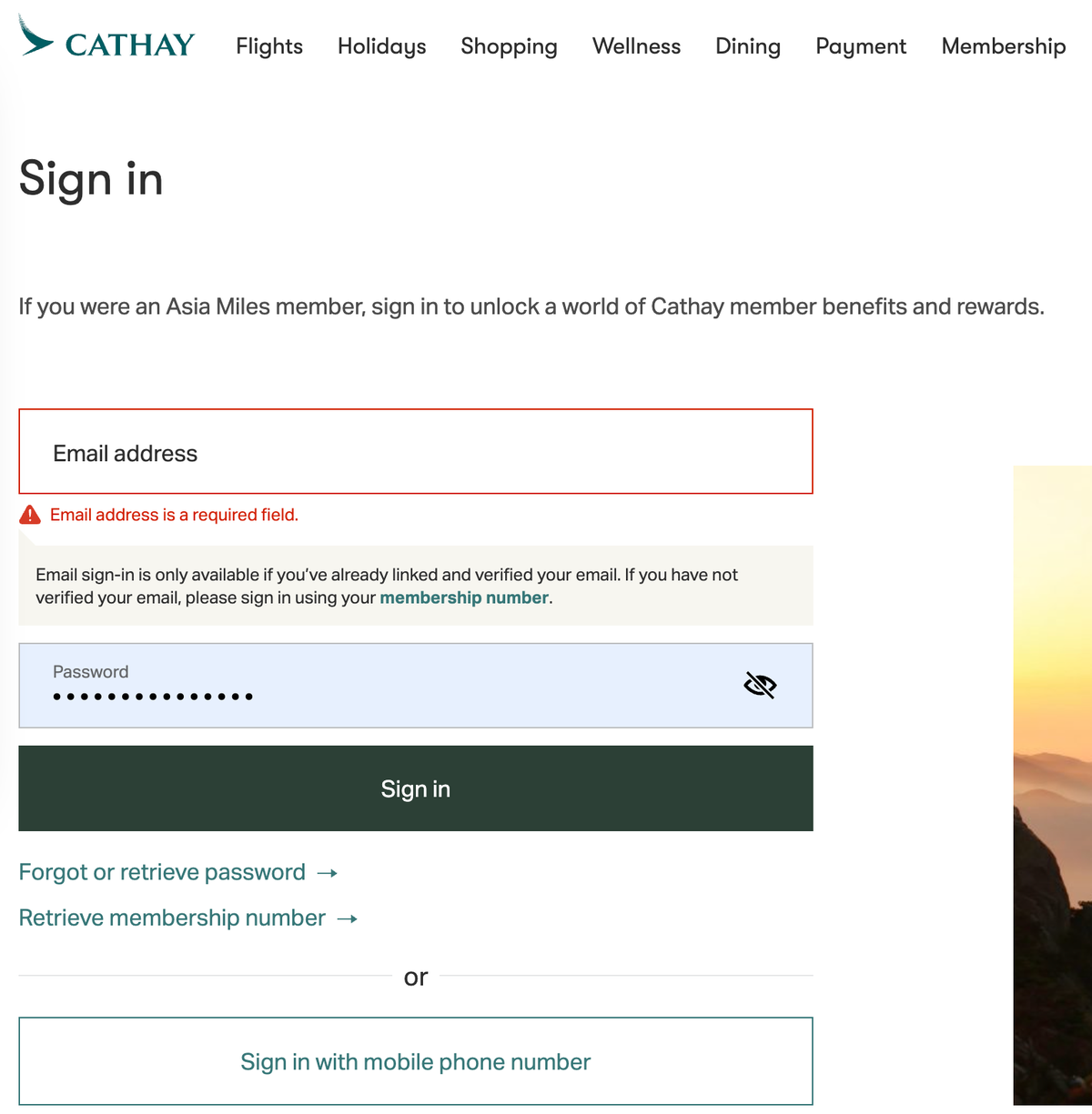Cathay program log in page