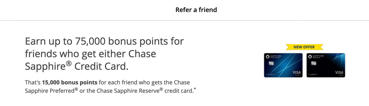 Chase Sapphire Referral Offer Screenshot