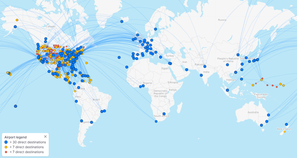 FlightConnections map United
