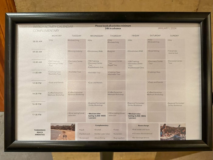 Four Seasons Tamarindo activities calendar