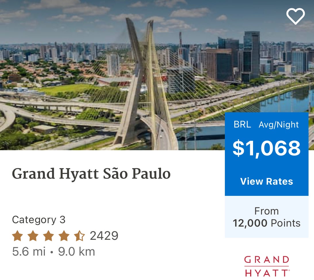 Grand Hyatt Sao Paulo award rates