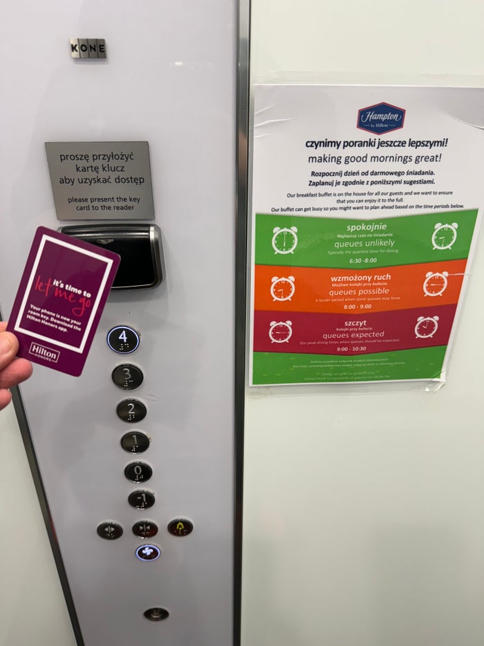 Hampton by Hilton Gdansk Old Town keycard on elevator Hampton by Hilton Gdansk Old Town keycard on elevator