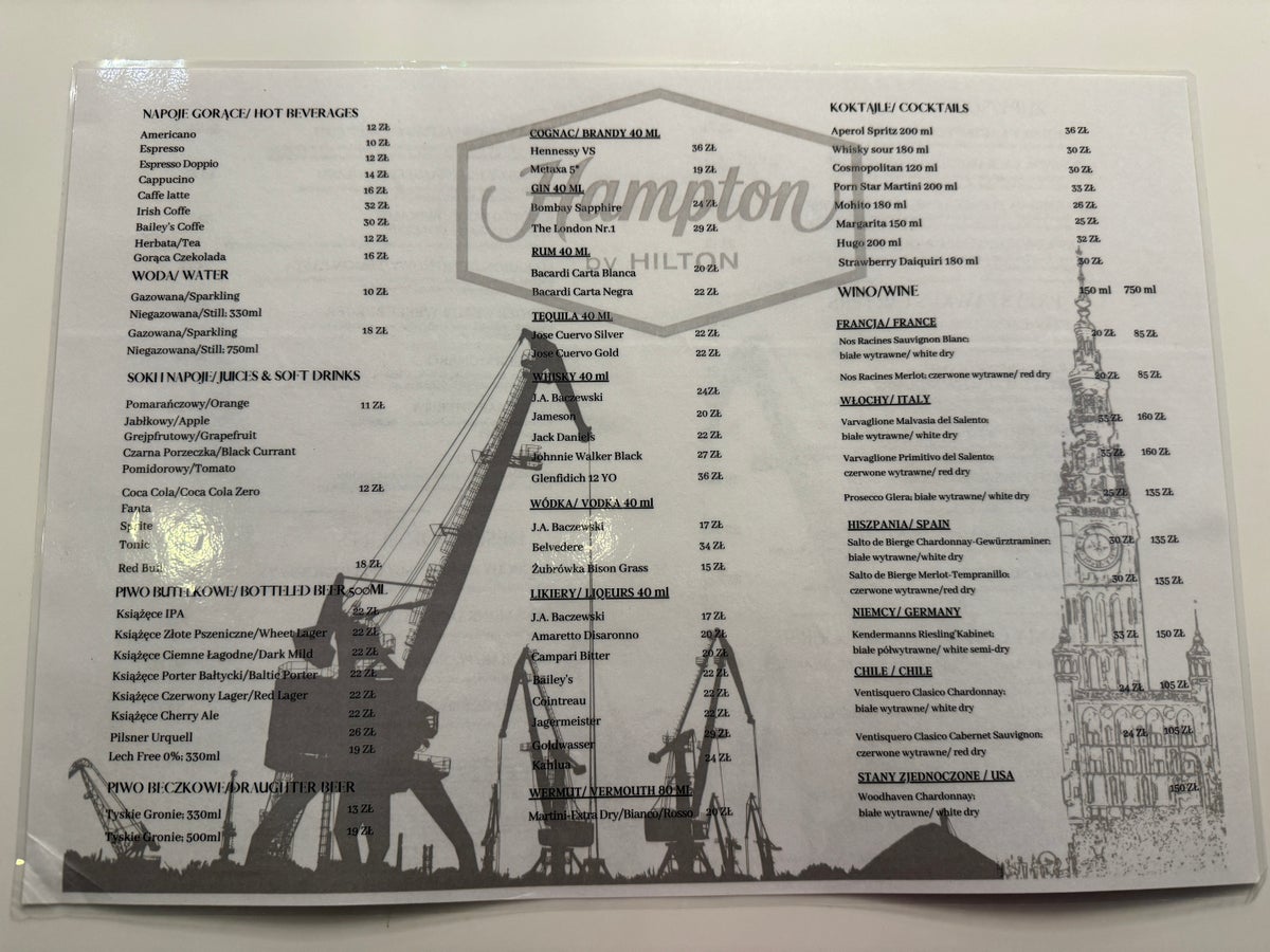 Hampton by Hilton Gdansk Old Town menu drinks