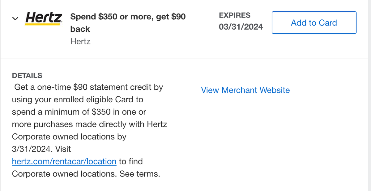 Hertz Amex Offer 2024