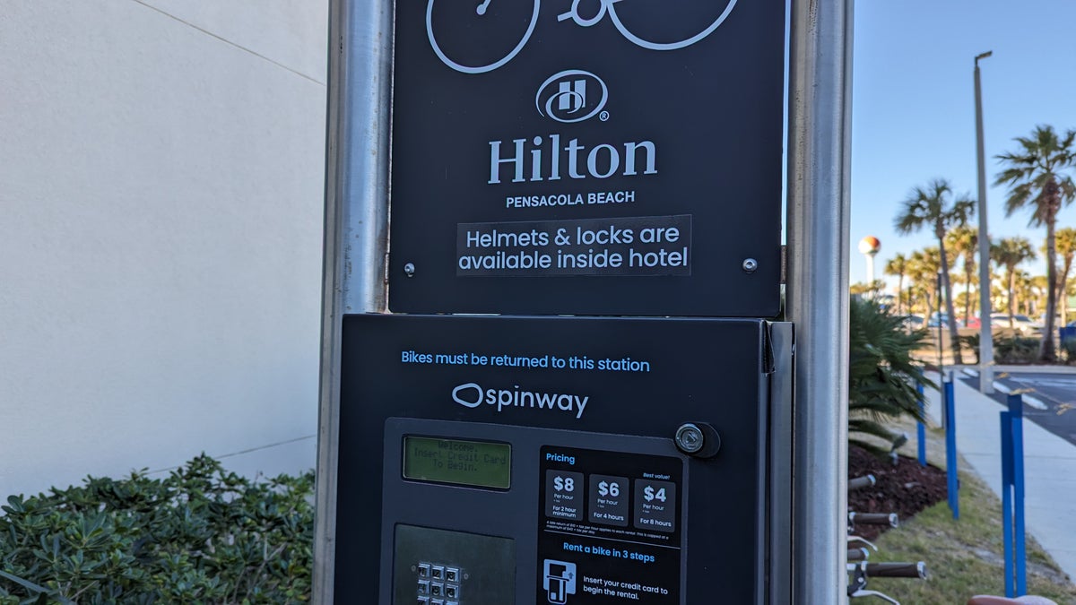 Hilton Pensacola Beach amenities bike rental rates