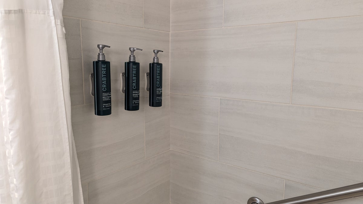 Hilton Pensacola Beach guestroom bathroom shower amenities