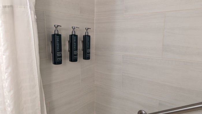 Hilton Pensacola Beach guestroom bathroom shower amenities Hilton Pensacola Beach guestroom bathroom shower amenities