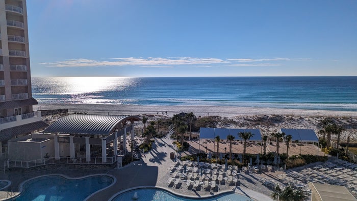Hilton Pensacola Beach guestroom morning view Hilton Pensacola Beach guestroom morning view