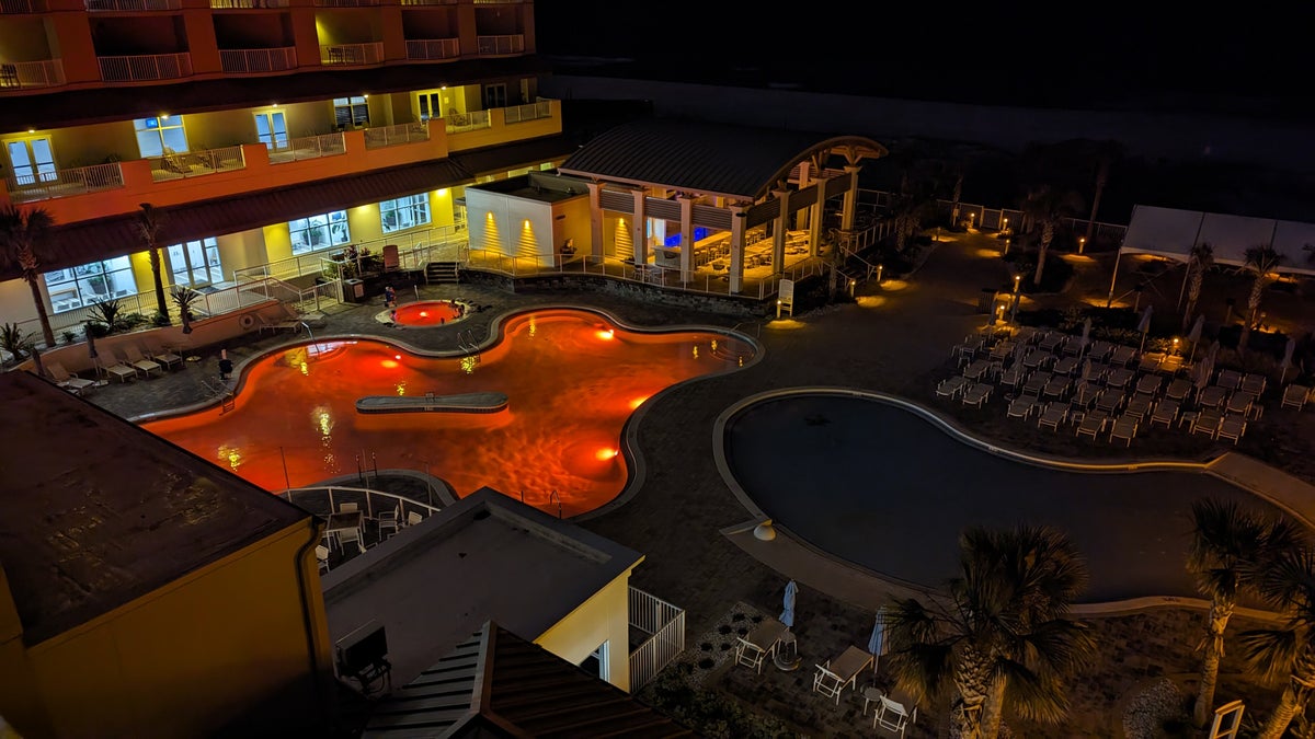 Hilton Pensacola Beach guestroom nighttime view