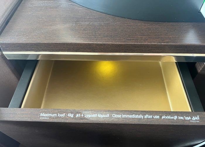 Etihad First Class Apartment storage drawers space
