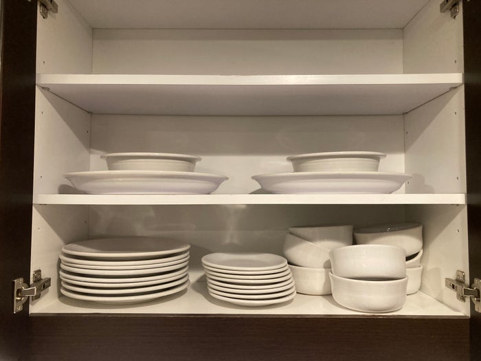 Marriotts Grand Chateau Las Vegas 2BR Villa kitchen dishes in cupboards Marriotts Grand Chateau Las Vegas 2BR Villa kitchen dishes in cupboards