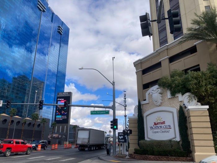 Marriotts Grand Chateau Las Vegas sign on street corner Marriotts Grand Chateau Las Vegas sign on street corner