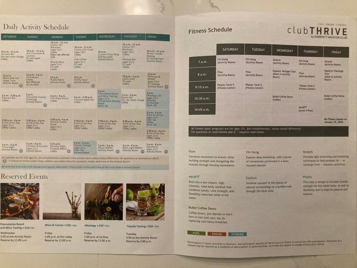 Marriotts Grand Chateau Las Vegas welcome packet schedule of activities Marriotts Grand Chateau Las Vegas welcome packet schedule of activities