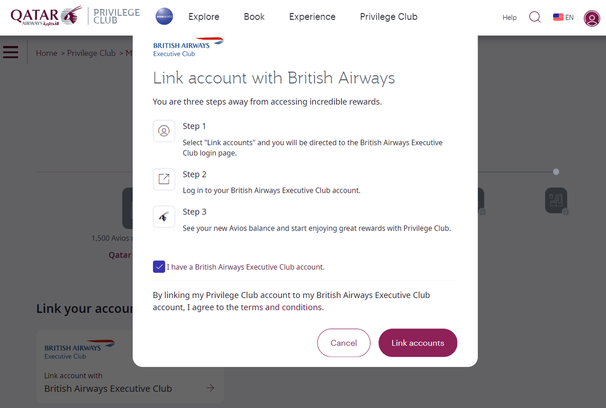 Qatar Airways link BA QR account