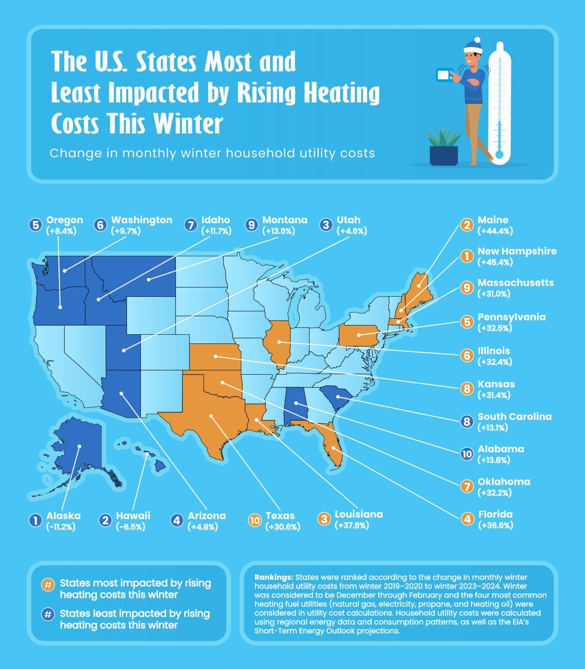 States Impacted by Rising Heating Costs map