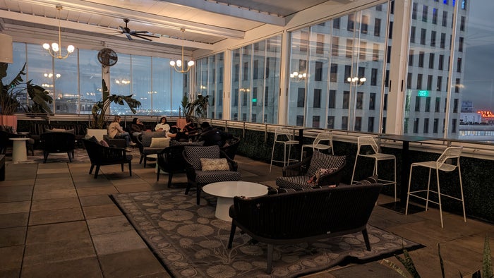 The Troubadour Hotel New Orleans food and beverage Ingenue rooftop bar seating The Troubadour Hotel New Orleans food and beverage Ingenue rooftop bar seating