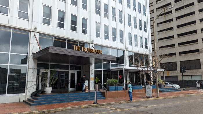 The Troubadour Hotel New Orleans front entrance daytime The Troubadour Hotel New Orleans front entrance daytime