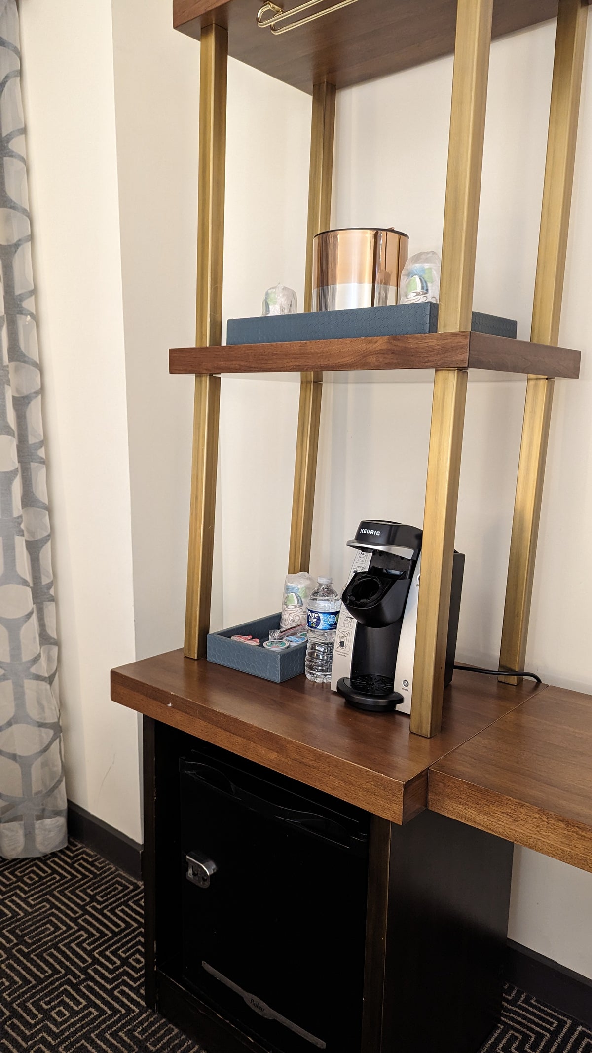 The Troubadour Hotel New Orleans guestroom coffee ice and refrigerator