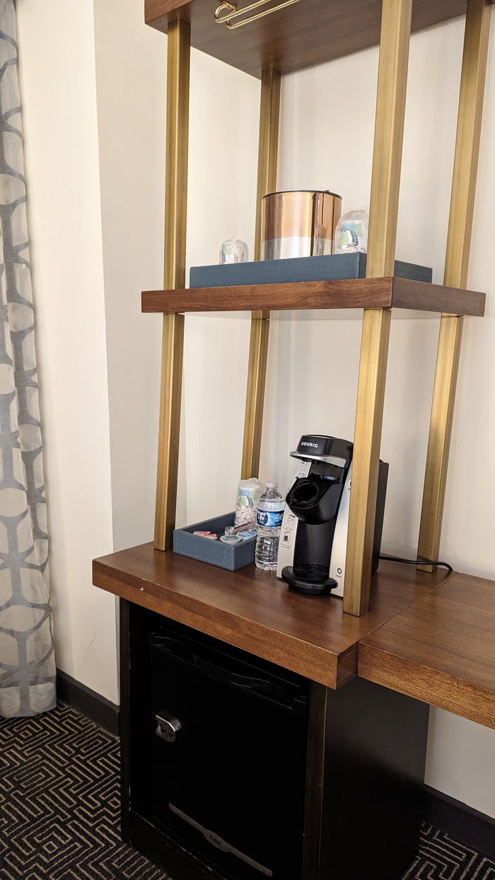 The Troubadour Hotel New Orleans guestroom coffee ice and refrigerator The Troubadour Hotel New Orleans guestroom coffee ice and refrigerator