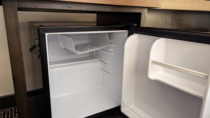 The Troubadour Hotel New Orleans guestroom refrigerator The Troubadour Hotel New Orleans guestroom refrigerator