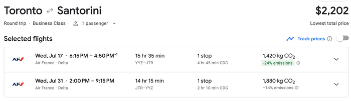 YYZ to JTR AF business YYZ to JTR AF business