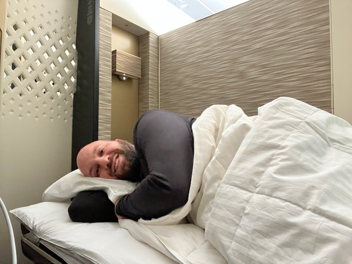 Etihad A380 First Class Apartment Bed Laying Down