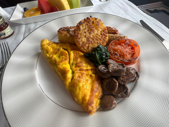 Etihad first class breakfast omelet