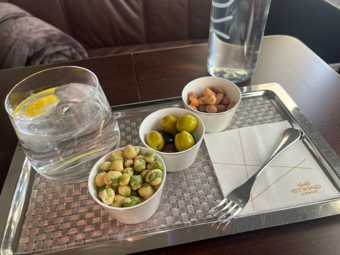 Etihad First Class Apartment Nuts and Olives