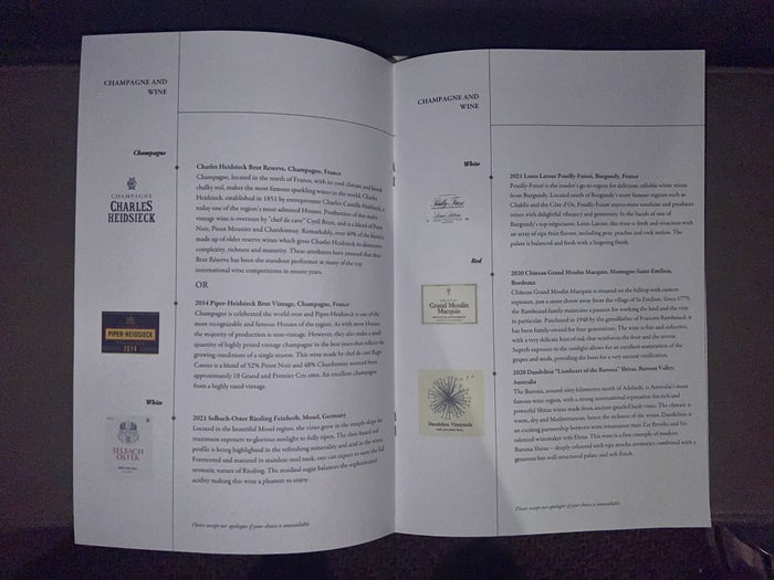 Singapore business 777 Champagne and wine menu Singapore business 777 Champagne and wine menu