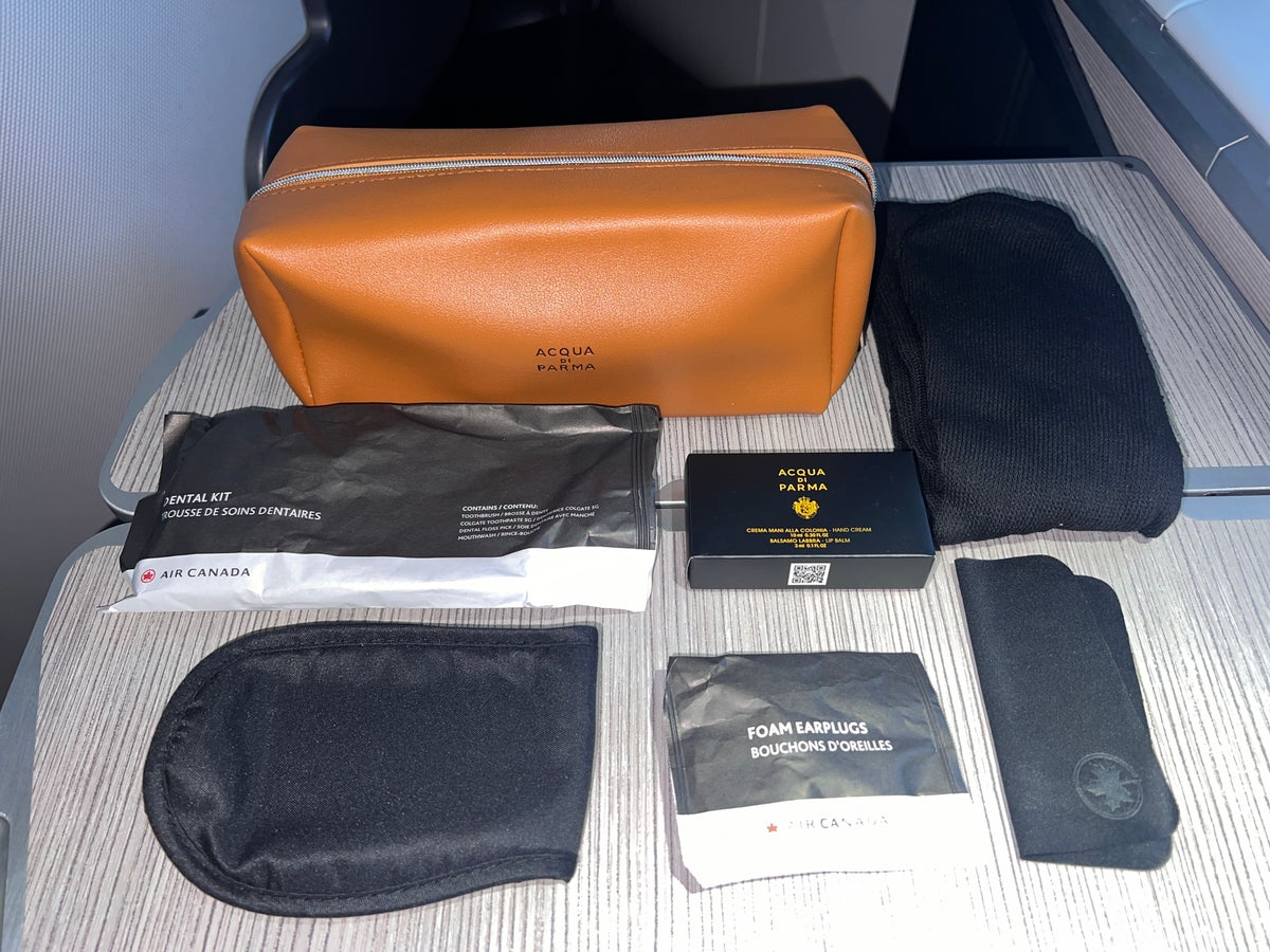 Air Canada business class amenity kit inside