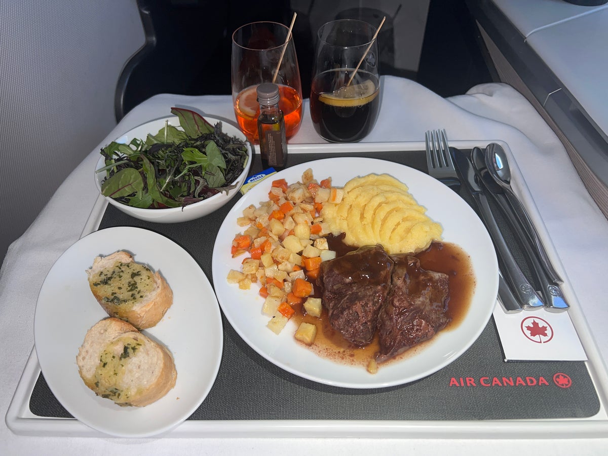 Air Canada business class beef main course