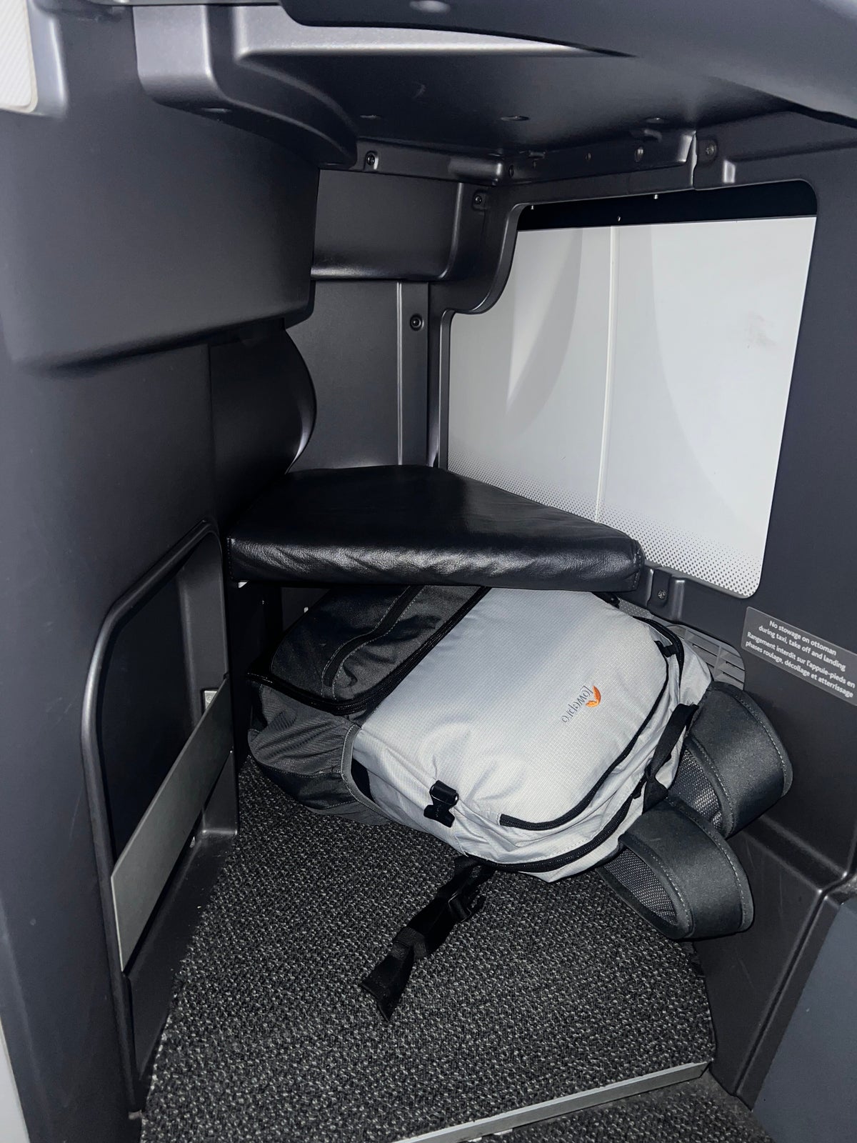 Air Canada business class footwell and storage